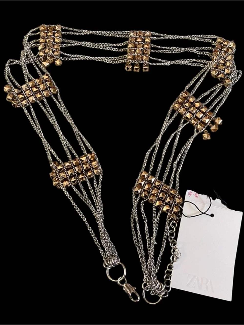 Zara multi stand silvertone with goldtone bead chain belt - Picture 6 of 6
